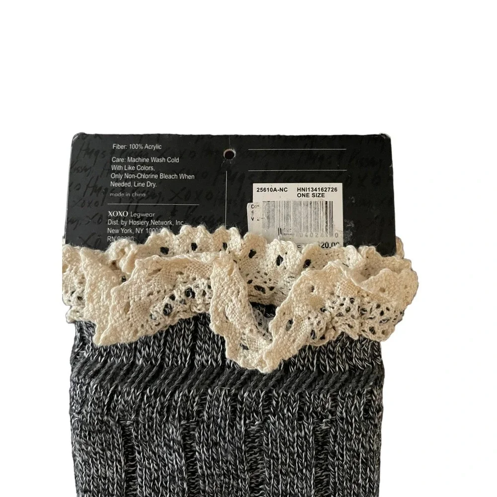 XOXO Black & White Knit Boot Cuffs Lace One Size Fits Most